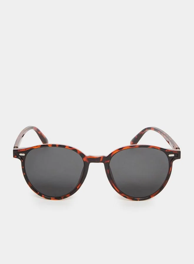 ستايلي نظارة شمسية بإطار دائري بنقشة سلحفاة للنساء